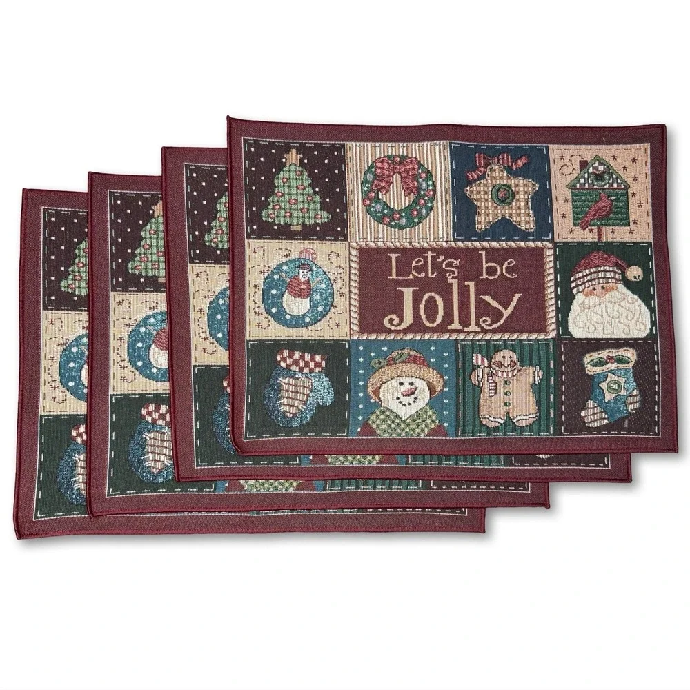 Vintage Vicki Howard Set of 4 Christmas Patchwork Tapestry Placemats USA Made